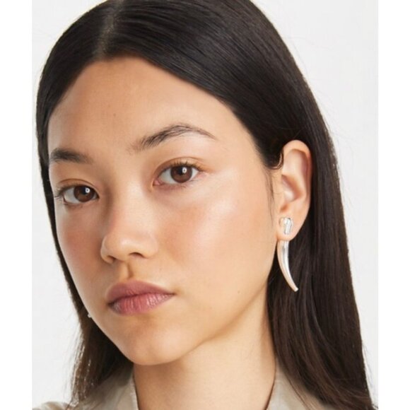 TORY BURCH GOLD LOGO SPIKE FRONT-BACK EARRING - Picture 4 of 4